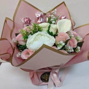 Chocolate Hand-tied Bouquet Pink S&C Lindt Stunning Silk Flowers Gift