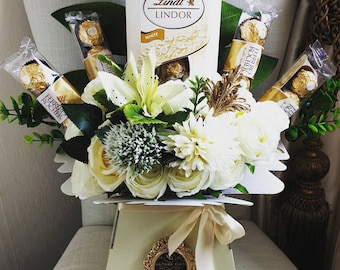 Chocolate Bouquet Ferrero & Lindt Cream Silk Flowers Moulds Gift Hamper