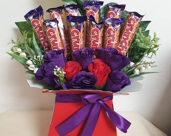 Chocolate Bouquet Red Crunchie Silk Flowers Gift Hamper