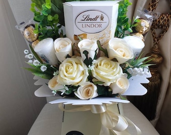 Chocolate Bouquet White Lindt Ferrero Silk Flowers Yankee Candle Gift Hamper