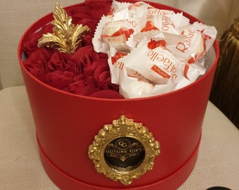 Beautiful Opulent Harrington Red Hat Box & Rafaello Chocolates Gift