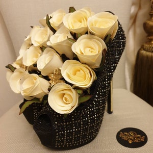 Beautiful Elegant Couture Cream High Heel Shoes & Silk Flowers Creation Gift