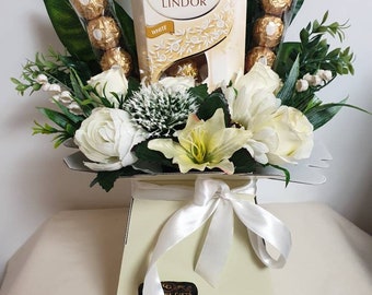 Chocolate Bouquet Cream Lindt Ferrero Stunning Silk Flowers Gift Hamper