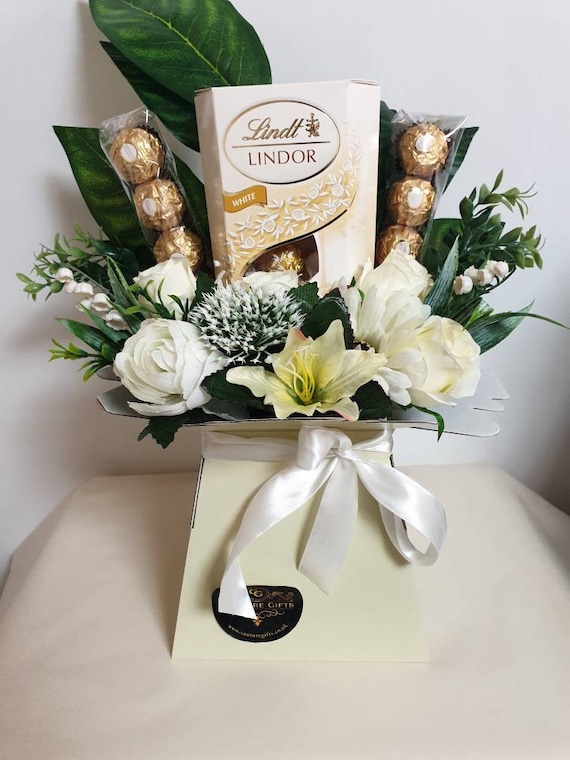 Chocolate Bouquet Cream Lindt Ferrero Stunning Silk Flowers Gift