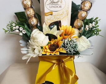Chocolate Bouquet Yellow Sunflowers Lindt Ferrero Stunning Silk Flowers Gift Hamper