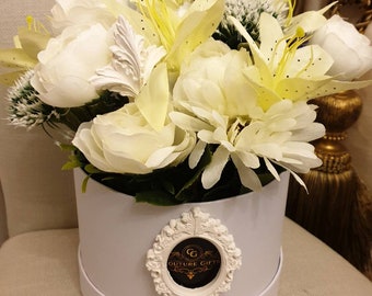 Beautiful Opulent Large Mayfair White Box & Silk Flowers Gift