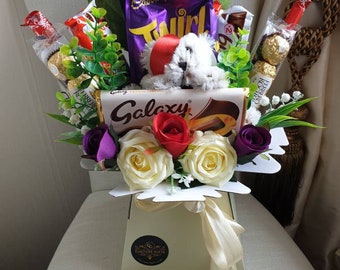 Chocolate Bouquet Get Well Soon Teddy Silk Flowers Gift Hamper
