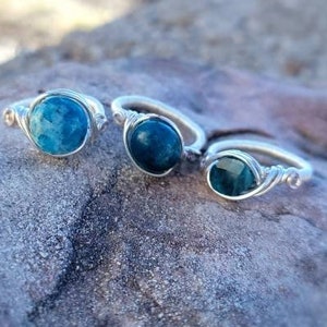 Silver Blue Apatite Ring. Beautiful teal blue color. Three different stone options to choose from.