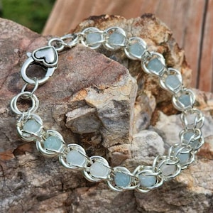Silver Chainmail Bracelet with Aquamarine Stones