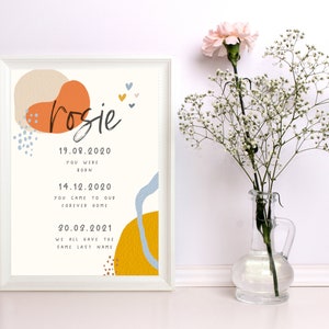 Cartel de fecha de adopción personalizable / Habitación para bebés / Decoración de la guardería / Regalo de adopción & presente / Scandi / Moderno / Decoración del hogar (Descarga digital)