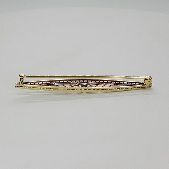 14K Yellow Gold Antique Sapphire Milgrain Bar Bro… - image 5