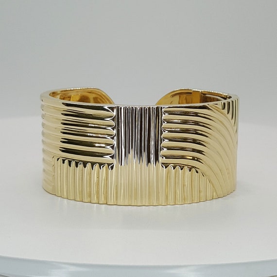 14K Yellow Gold Vintage Linear Cuff Bracelet