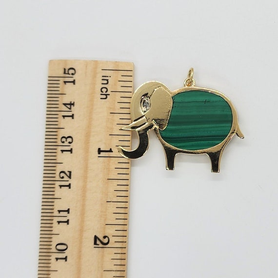 14K Yellow Gold Malachite Elephant Pendant - image 6