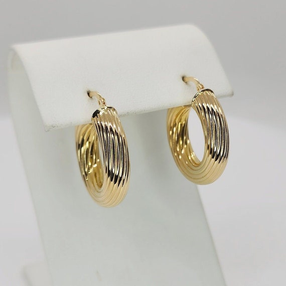 14K Yellow Gold Twisted Tube Hoop Earrings - image 2