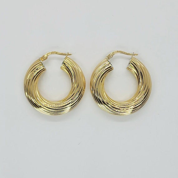 14K Yellow Gold Twisted Tube Hoop Earrings - image 7