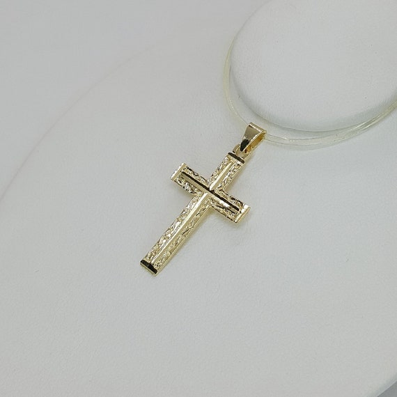 14K Yellow Gold Vintage Fancy Cross Pendant - image 3