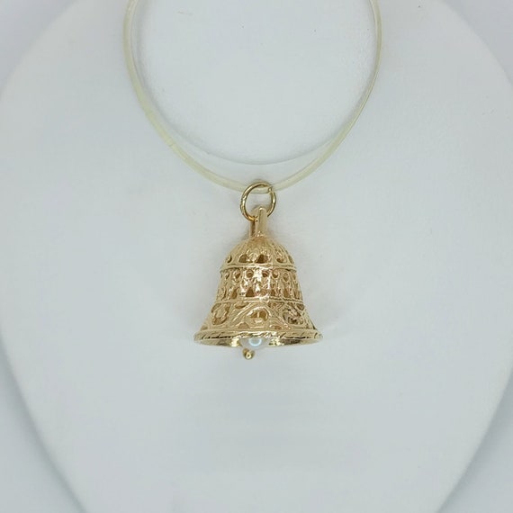 14K Yellow Gold Antique Filigree Bell charm pendan