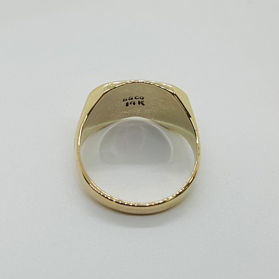 14K Yellow Gold Hand Engraved Antique Signet Ring - image 8