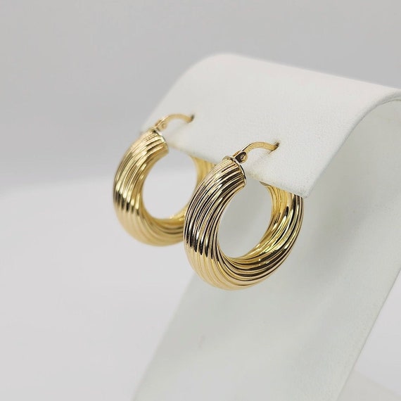 14K Yellow Gold Twisted Tube Hoop Earrings - image 3