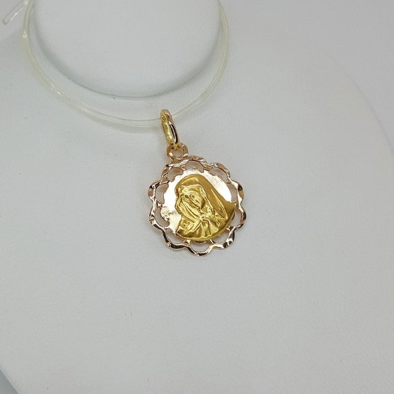 18K Two Tone Gold Vintage Madonna Pendant - image 2