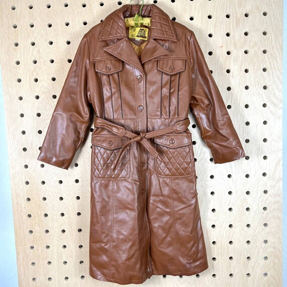 70s leather trench coat jacket - image 1