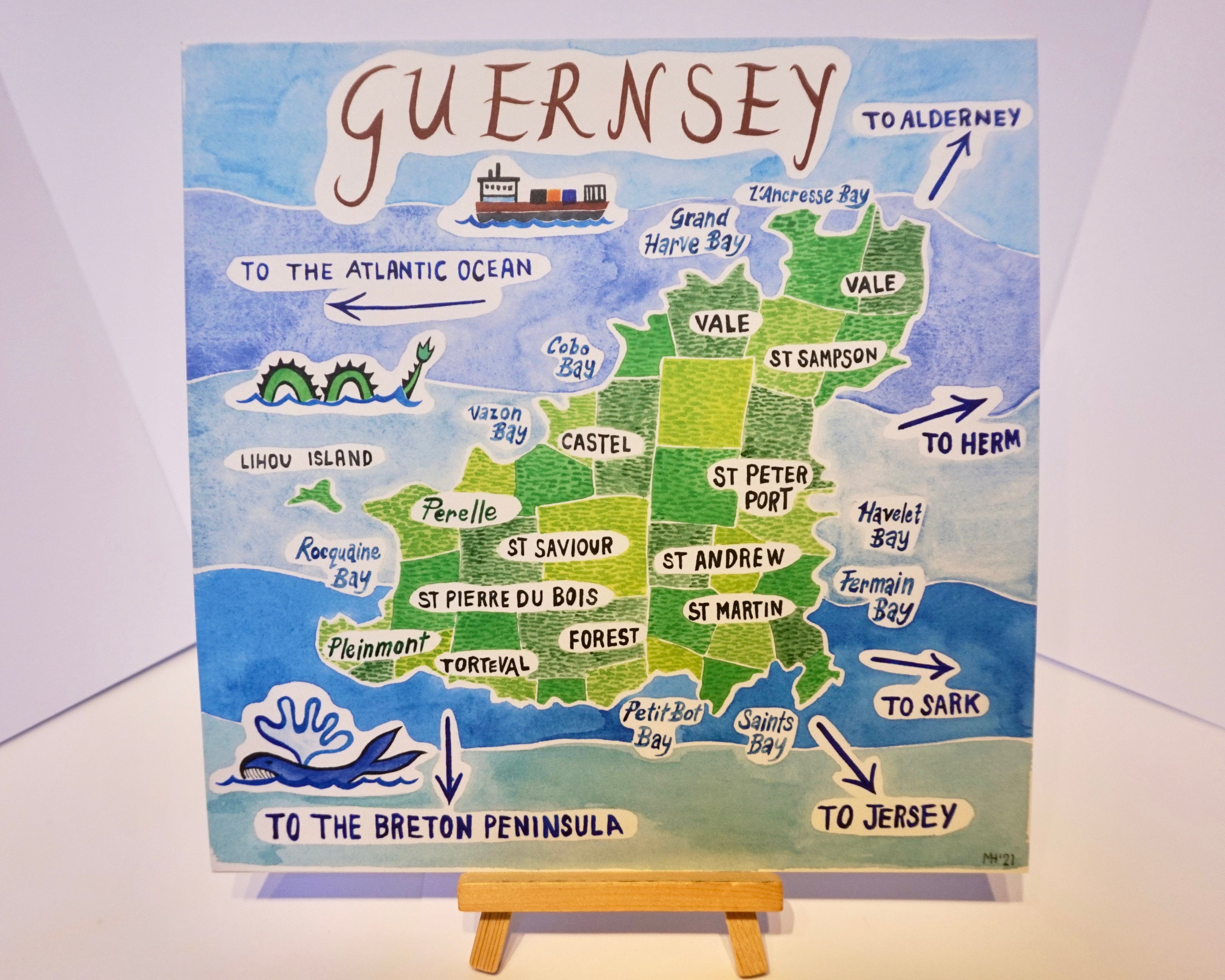 Printed Watercolour Map of Guernsey, Channel Islands Etsy