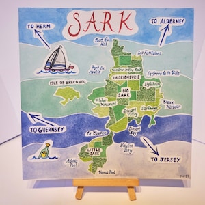 Carte aquarelle imprimée de Sercq, Îles Anglo-Normandes