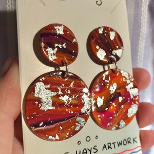 Handmade polymer clay earrings, in “Starry Jupiter” print
