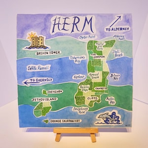 Carte aquarelle imprimée de Herm, Îles Anglo-Normandes