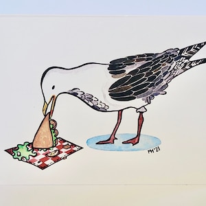 Aquarelle effrontée carte de vœux de mouette