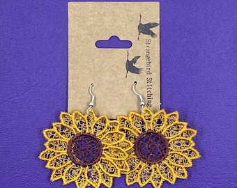 Sunflower Earrings, Embroidered Earrings