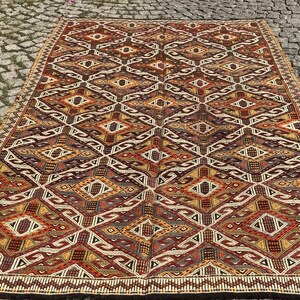 9x5 haftowane ręcznie. Turecki kilim. Anatolijski kilim, 290 x 165 cm Vintage kilim, kilim turecki, dywan, czysta wełna owcza Wystrój domu