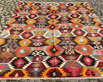 9X6 Turkish Kilim. Hand woven.Anatolian Kilim ,272x192 Cm village made decorative Kilim Vintage Kilim pure sheep wool Home decor Kilim