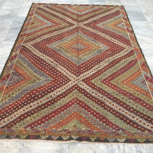 8x5 Turkish Kilim.Anatolian Kilim, 256x166 Cm  Authentic Kilim vintage Kilim, hand made pure wool home decor floor and wall rug