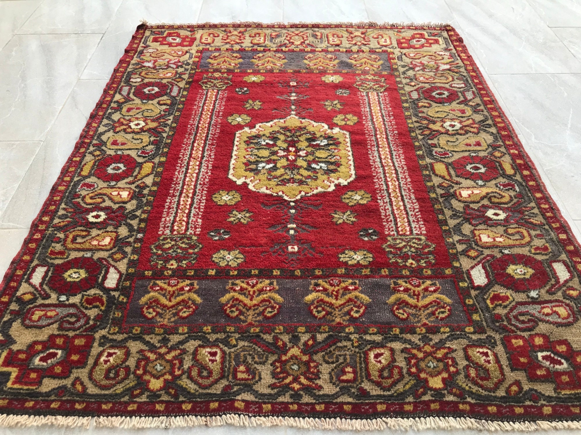 5x4 Turkish Vintage Rug.135x111 Cm Hand Made Rug Floor Rug