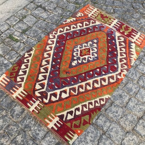 4x3 VintageTurkish Kilim, Anatolian Kilim, 118x76 Cm, decorative rug Turkish  Authentic Kilim , pure wool ,Area Kilim,