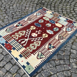 5x4 Turecki Kilim. Tkany ręcznie. Anatolijski Kilim, 159 x 125 cm dekoracyjny Kilim zabytkowy Kilim, Turecki ART, czysta owcza wełna Wystrój domu