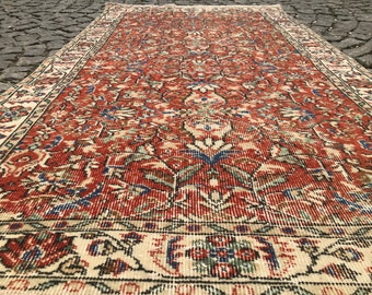 Vintage Turkish Oushak Rug, Hand Knotted Wool Anatolian Rug (210x116 Cm)