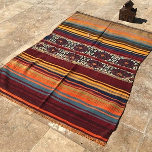5x4 Hand embroidery rug, Anatolian Kilim, 159x117 Cm, decorative Kilim Turkish wool Kilim vintage Kilim, pure wool , Area Rug,