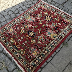 4x3 Hereke Turkish  Rug, Anatolian Rug 127x100 Cm,Authentic rug.vintage rug,,wool on cotton Hand made double knotted flower rug