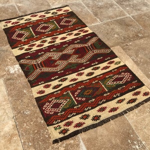 4x2 Hand embroidery rug, Anatolian rug, 113x66 Cm, decorative rug Turkish  Kilim vintage Kilim, pure wool , Area Rug,Wall and Floor rug