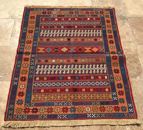 3x3 Hand Embroidery Rug Anatolian Rug, 100x83 Cm, Decorative 3x3 Hand Embroidery Rug Anatolian Rug, 100x83 Cm, Decorative