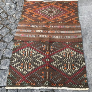 4x2 Hand embroidery rug, Anatolian rug, 124x75 Cm, decorative rug,Turkish Kilim vintage Kilim, pure wool , Area Rug ,wall and floor rug