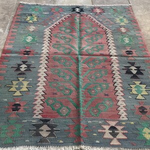 4x3 VintageTurkish Kilim, Anatolian Kilim, 122 x 87 cm, dekoracyjny dywan Turecki Autentyczny Kilim, ręcznie robiony z czystej wełny, Kilim obszarowy,