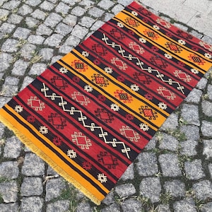 4x2 Hand embroidery Kilim, Anatolian rug, 120x72 Cm, decorative rug Anatolian rug, Authentic rug vintage rug, pure sheep wool ,