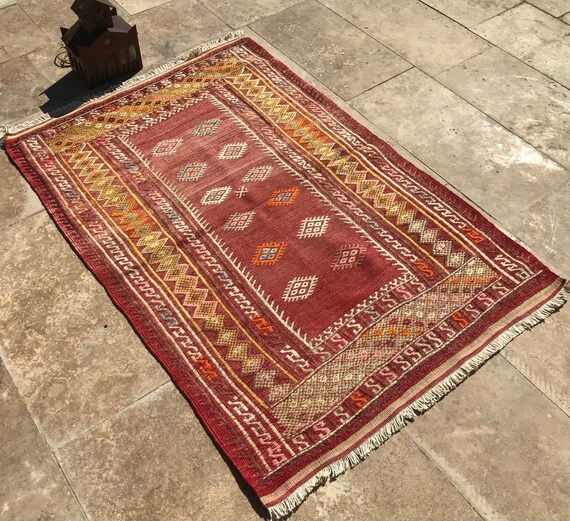 5x3 Hand Embroidery Rug, Anatolian Kilim, 139x91 Cm 5x3 Hand Embroidery Rug, Anatolian Kilim, 139x91 Cm