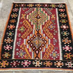 4x3 Vintage Kilim turecki, Kilim anatolijski, 117 x 99 cm, Kilim dekoracyjny, Kilim turecki autentyczny, Ręcznie robiona czysta wełna, Kilim obszarowy,