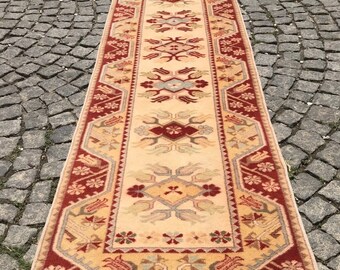 Vintage Turkish Runner Rug, Hand Knotted Wool, 2.5x9.5 ft