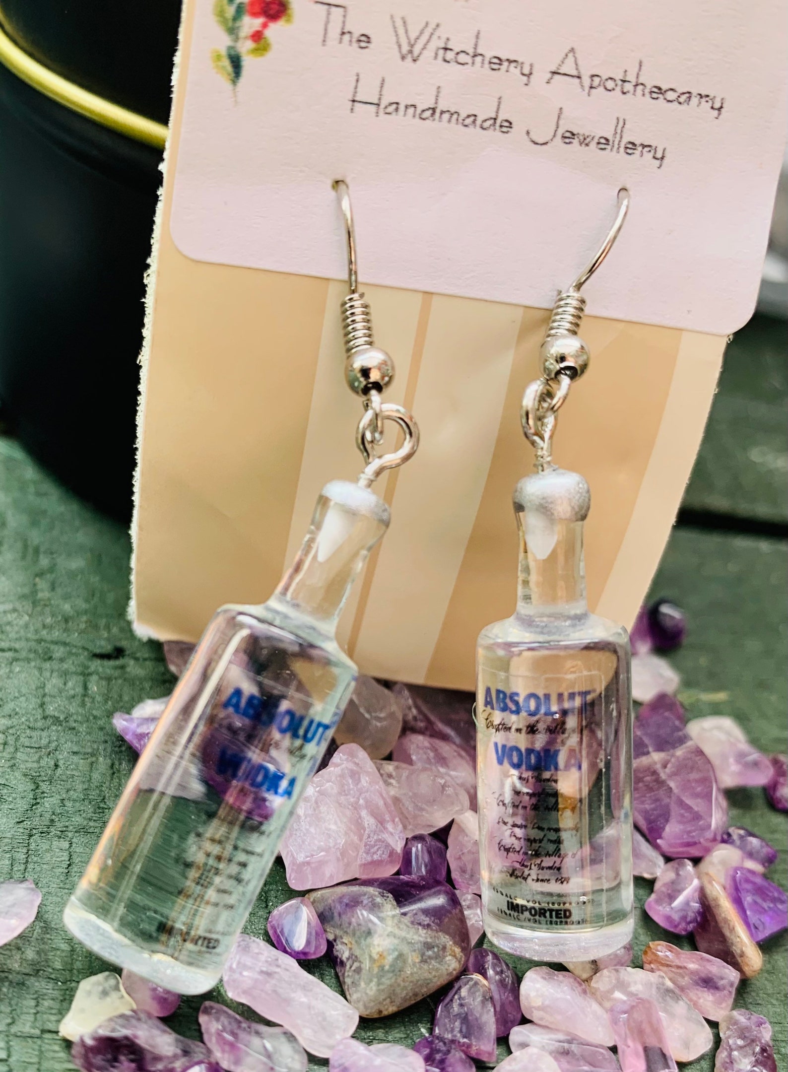 Absolut Vodka Bottle Earrings complete with labels Fun Etsy