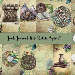 Junk Journal Celtic Spirit Printable Kit, Digital Download, Pages, Backing Papers, A4